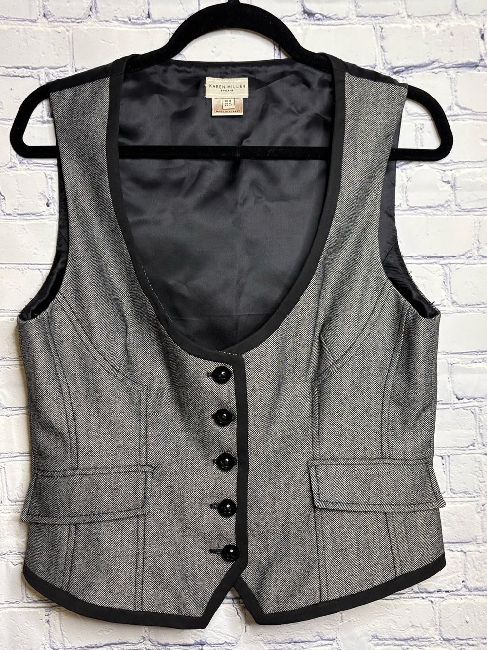 Karen Millen Herringbone Dark Academia Whimsigoth Corporate Waistcoat Vest 12